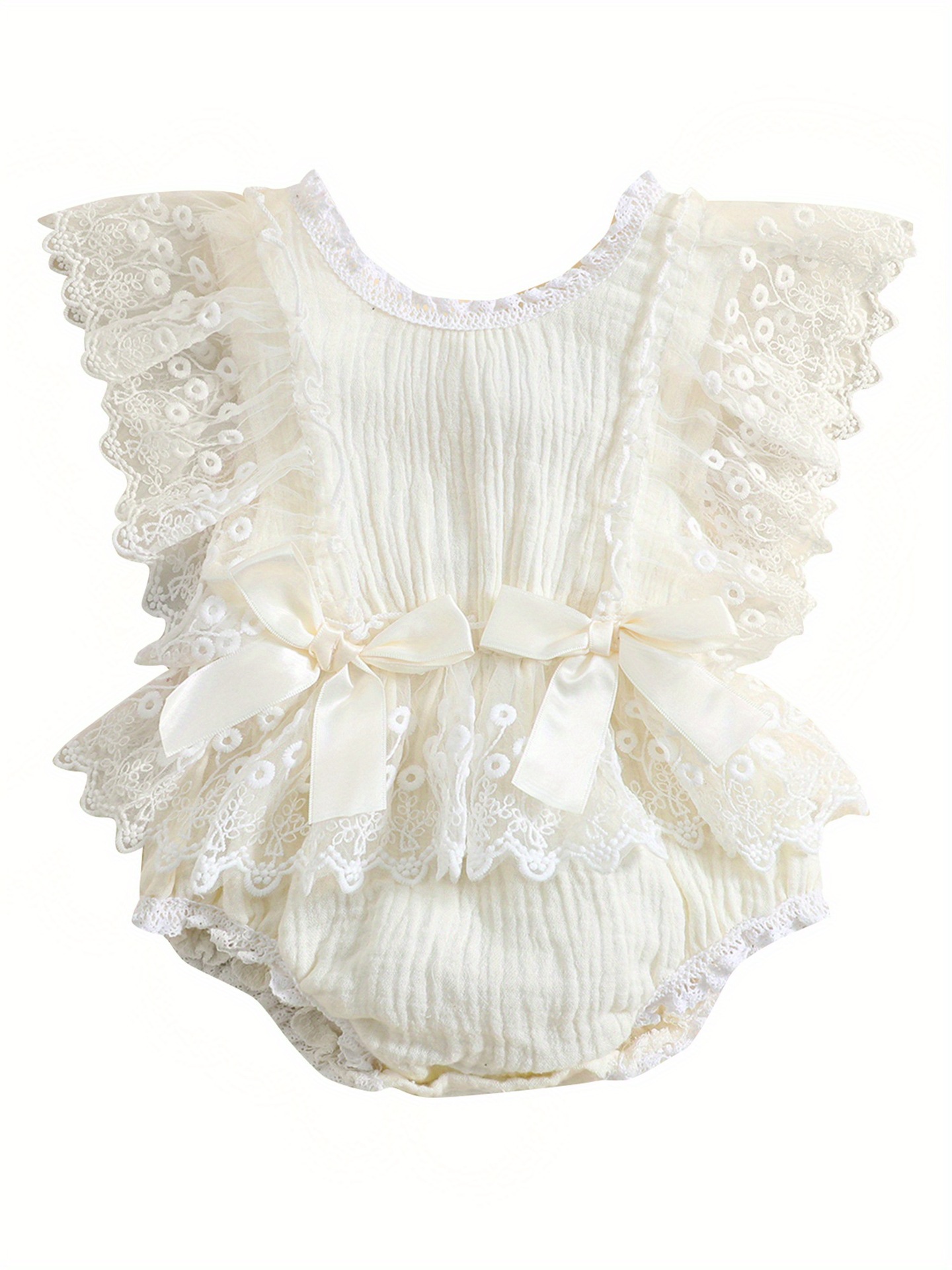 Baby Girl Ruffle Sleeve Floral Lace Romper Tutu Dress Transfronterizo