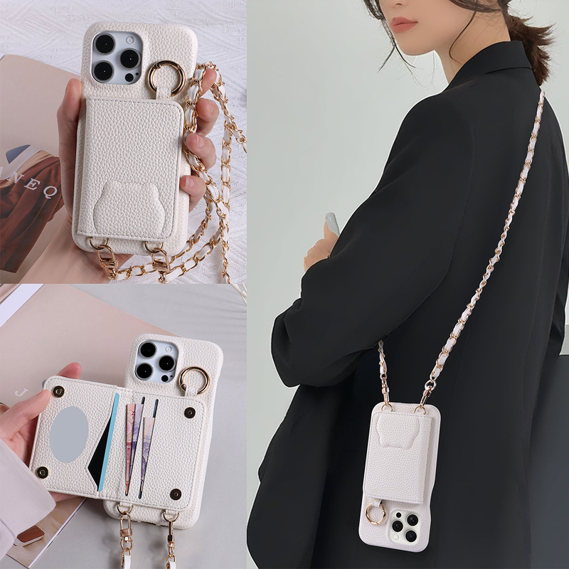 Suitable for iPhone 16 Mobile Phone Case Apple 15Pro Diagonal Card Holder 13 Mirror 11 Ring Buckle Wallet Protective Cover Suitable for iPhone 16 Mobile Phone Case Apple 15Pro Diagonal Card Holder 13 Mirror 11 Ring Buckle Wallet Protective Cover