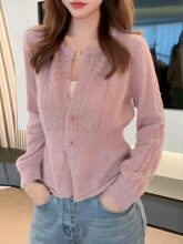 仅用于产品展示勿拍-高级感镂空粉色针织衫女2025开春季新款洋气