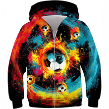 2025欧美宇宙复古抽象足球3d印花儿童数码连帽加绒加厚拉链衫卫衣