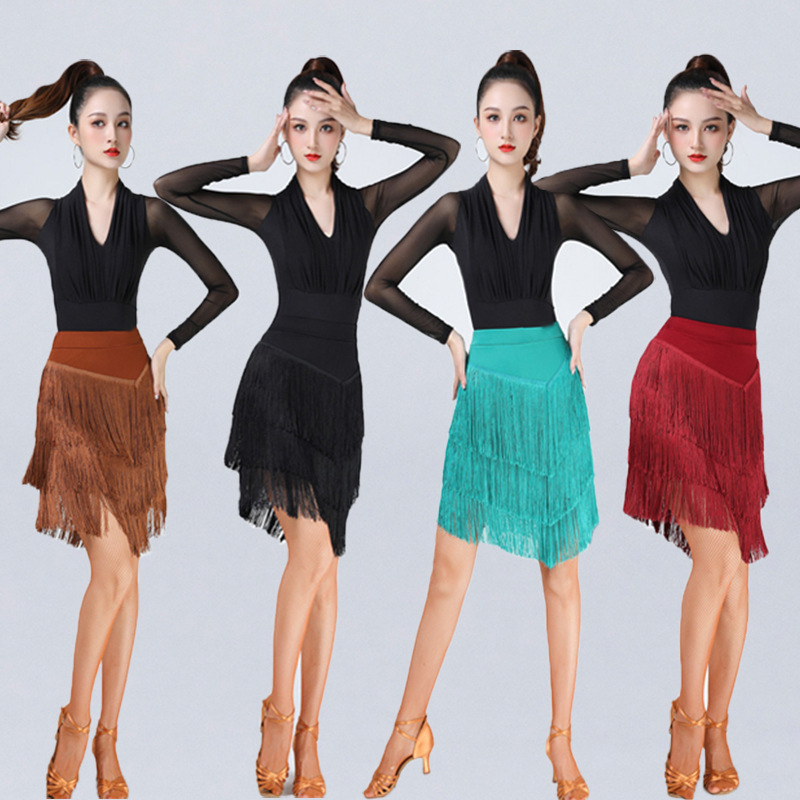 Latin Dance Skirt New Practice Clothing Female Adult Skirt Tassel Skirt Bottoms Competition Dance Performance Clothing