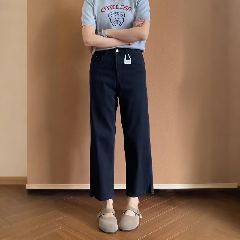 Summer New Retro Tencel Straight-Leg Jeans for Women, Petite Plus Size, Slimming Versatile Cropped Wide-Leg Pants