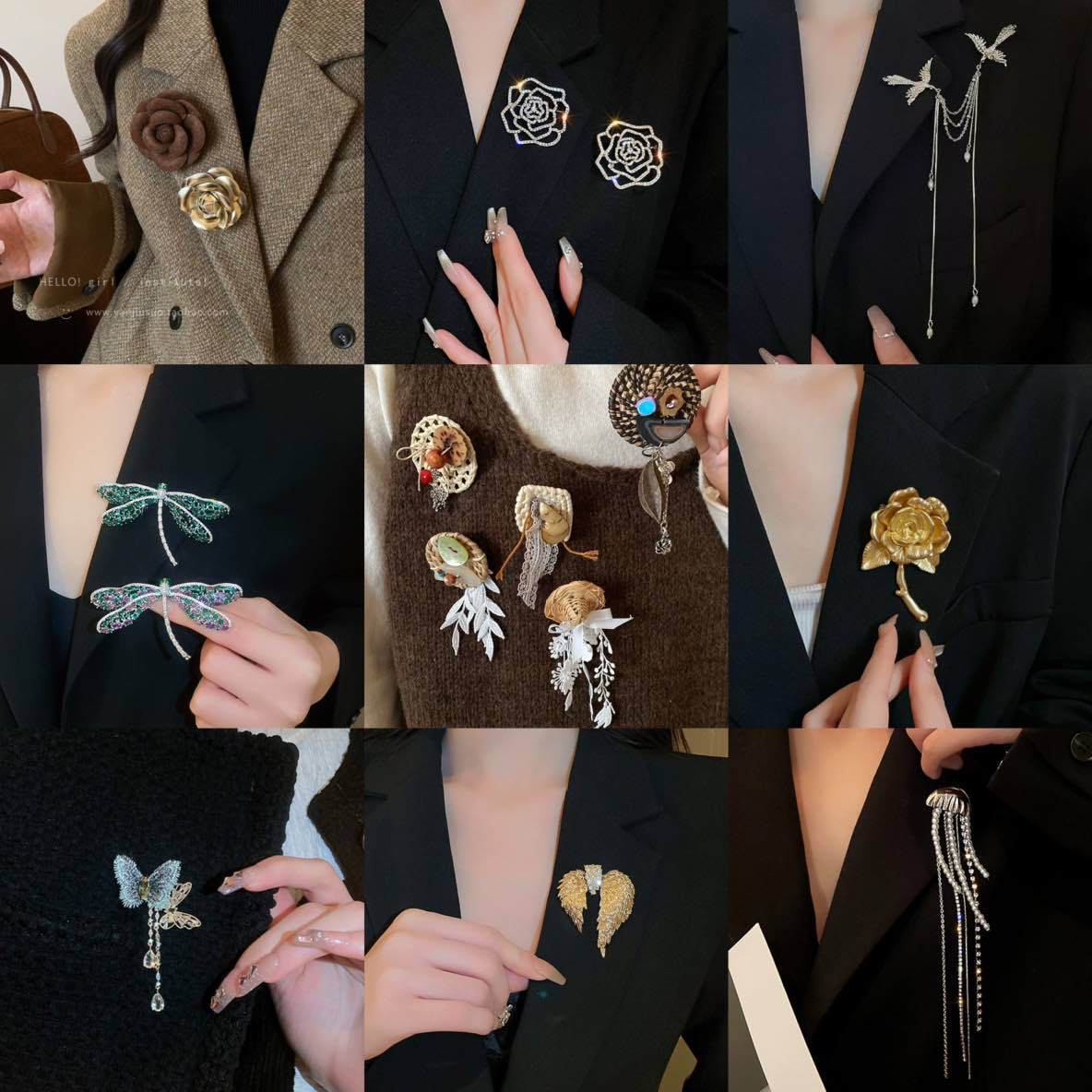 Diamond-Encrusted Butterfly Flower Tassel Brooch, Accessible Luxury and High-End Brooch, Simple, Fashionable, Elegant and Versatile Accessories for Women