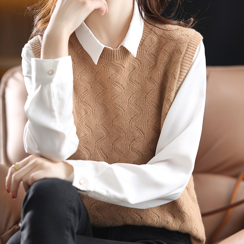 Cashmere Knitted Vest Vest Wool Sweater Women's Crewneck Sleeveless Solid Color Waistcoat 2022