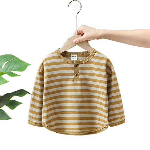 Boy's Long-Sleeve T-Shirt 2025 Children's Autumn Outfit Base Shirt Open Collar Pure Cotton Spring and Autumn Clothes T-Shirt Top