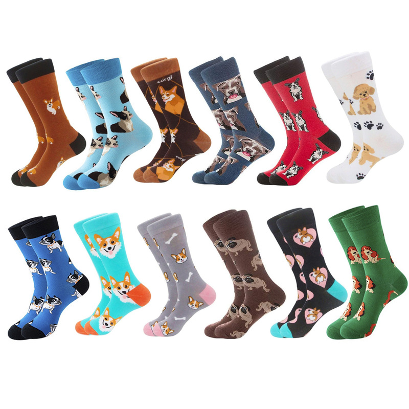 Amazon Etsy Explosions Socks Cute Dog Pattern Mid-length Socks European and American Fashion Ins Fashionable Socks Happy Socks