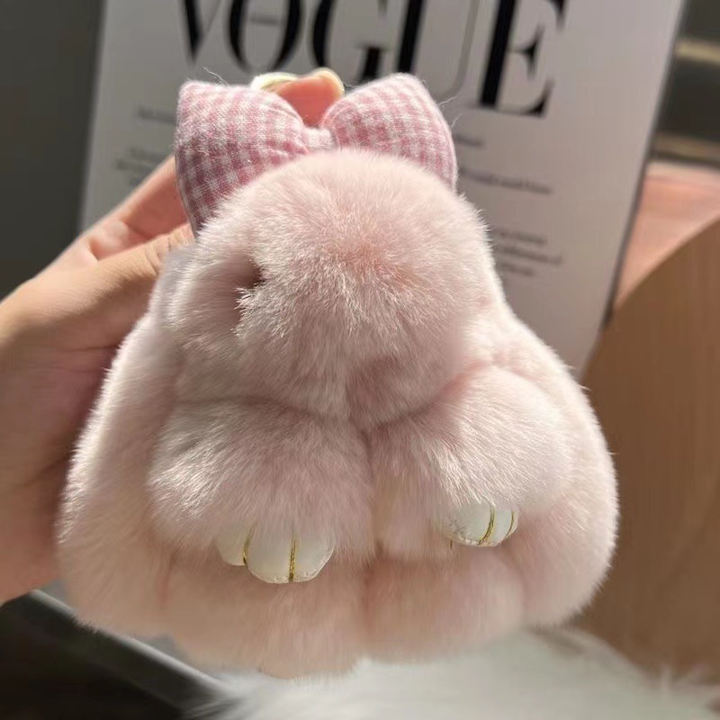 うさぎのぬいぐるみ飾り、本物のウサギの毛皮を使った蝶結びの小さなウサギの飾り、ブックバッグ用のぬいぐるみ、車のキーホルダー|undefined