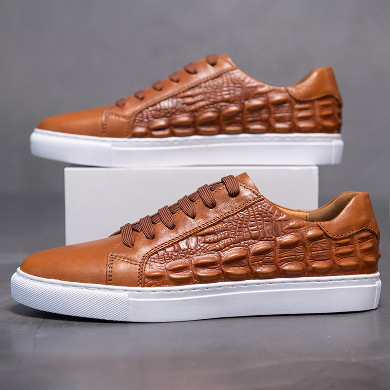 Men's Summer Business Casual Shoes, Genuine Leather Crocodile Pattern Casual Shoes, European Style Formal Large Size Leather Shoes for Men