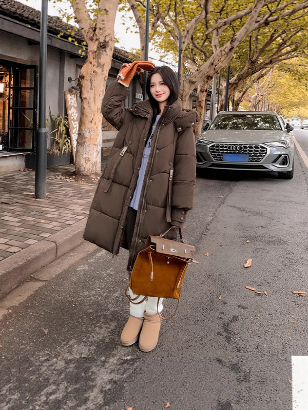 咖色羽绒棉服女2025年新款冬季加厚中长款棉袄宽松保暖设计感外套|undefined