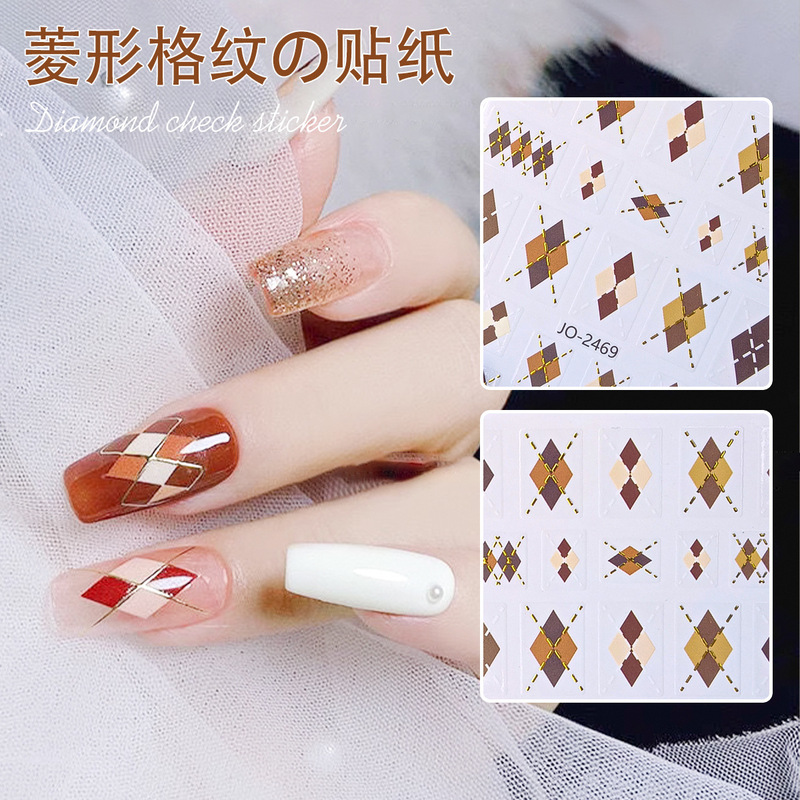 Autumn and Winter nail sticker paper Net red popular Maillard Diamond Plaid back sticker flower Plaid geometric nail patch Autumn and Winter nail sticker paper Net red popular Maillard Diamond Plaid back sticker flower Plaid geometric nail patch