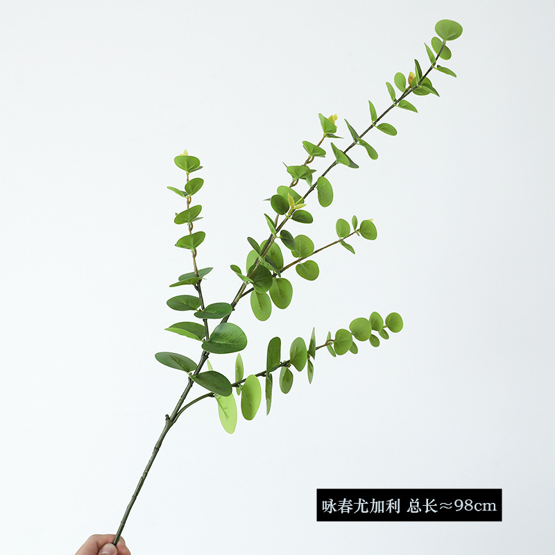 Hojas de eucalipto artificiales táctiles, decoración para hogar y mesa, plantas verdes de imitación, suministro al por mayor