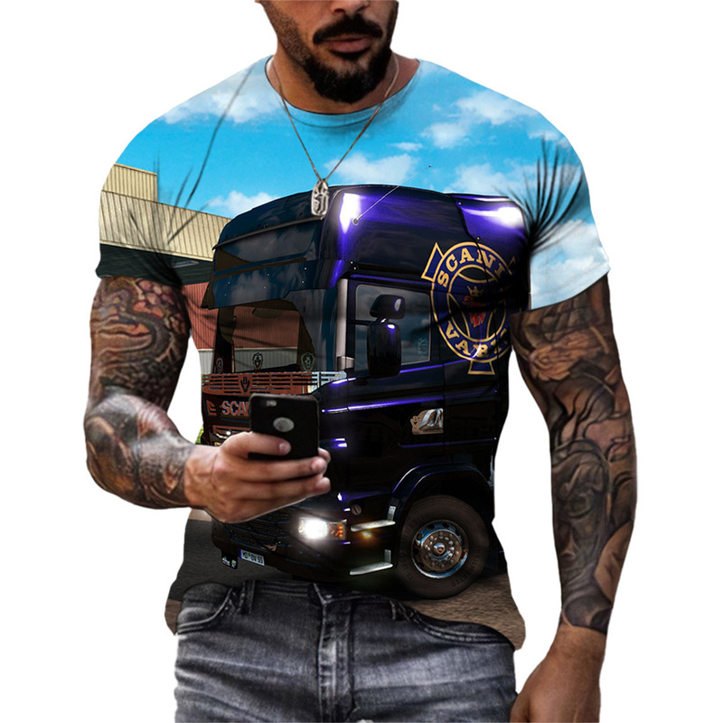 European and American cross-border source factory direct truck printed T-shirt loose summer new round neck men's European and American short sleeve T-shirt daily