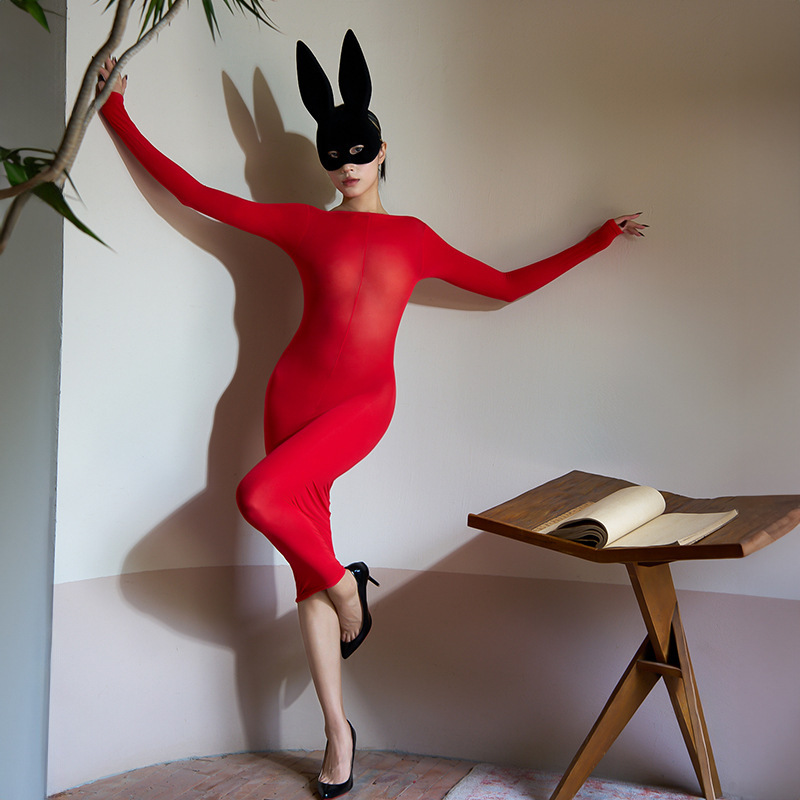 Milk Silk Stockings Dress Women's Hot Girl Hip Dress Tight Sexy Pure Desire Mask Slim-fit Royal Sister Black Silk One-piece