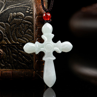 Natural Burma A goods jadeite glutinous light green cross jade pendant jade pendant jade pendant men's and women's jade pendant wholesale