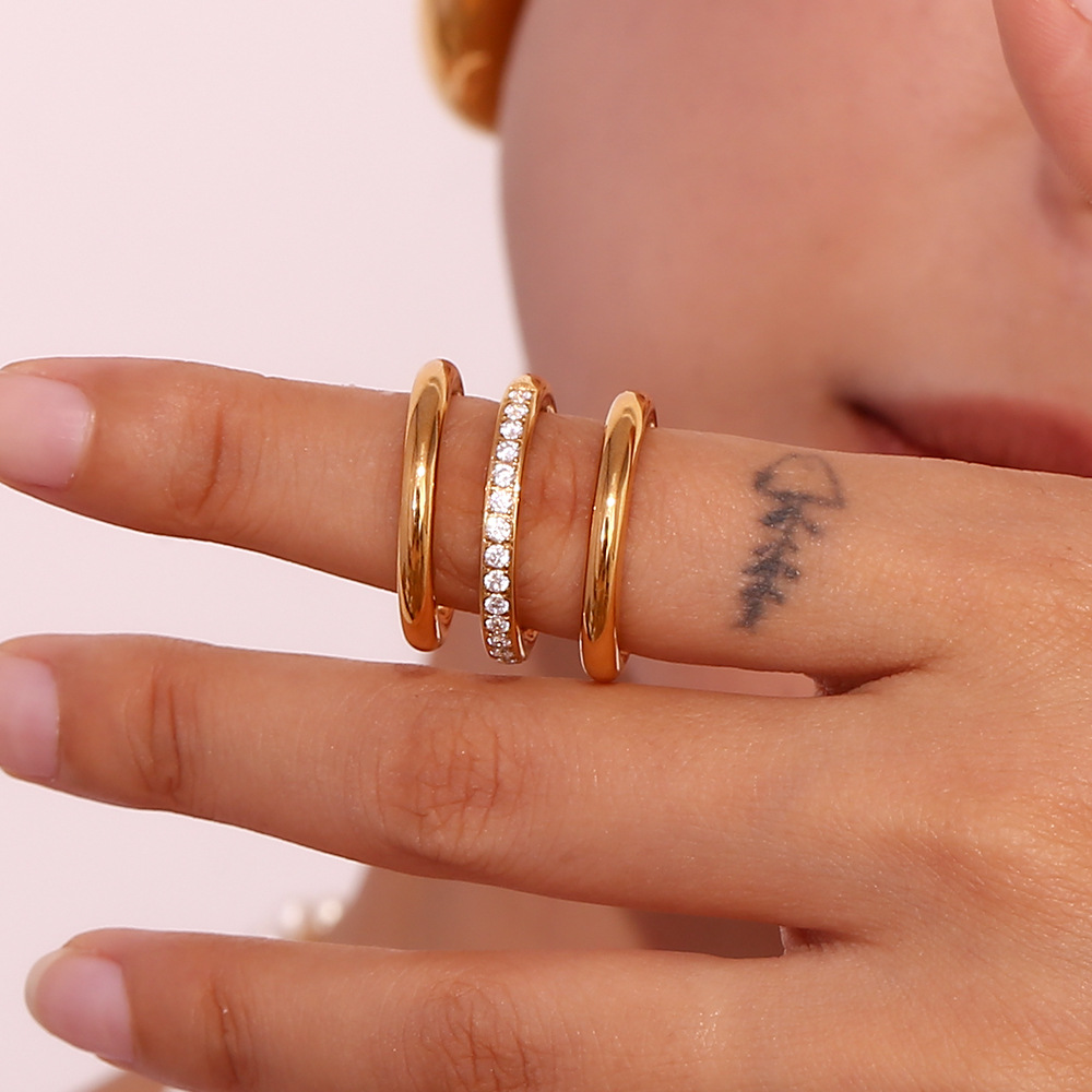 Geometric Pattern Women's Gender PVD Coated Real Gold Plated 18K Gold Geometric Titanium Steel Waterproof Non Tarnish Rings