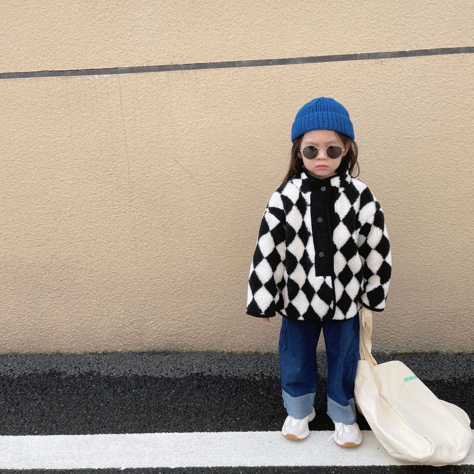 2021韩版新款男童女童菱格毛毛衣加绒加厚上衣  宝宝外套|ru