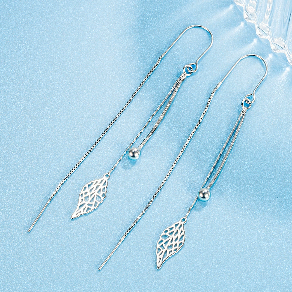 Personalized hollow leaf ear hook female simple temperament long Liu Su ear wire