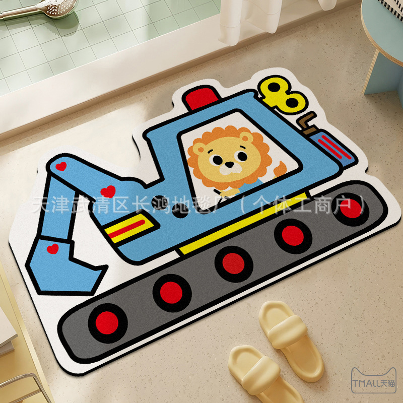 Cartoon Car Diatom Mud Bathroom Floor Mats Household Bathroom Door Absorbent Foot Mats Entrance Door Dust-Proof Mats in Stock