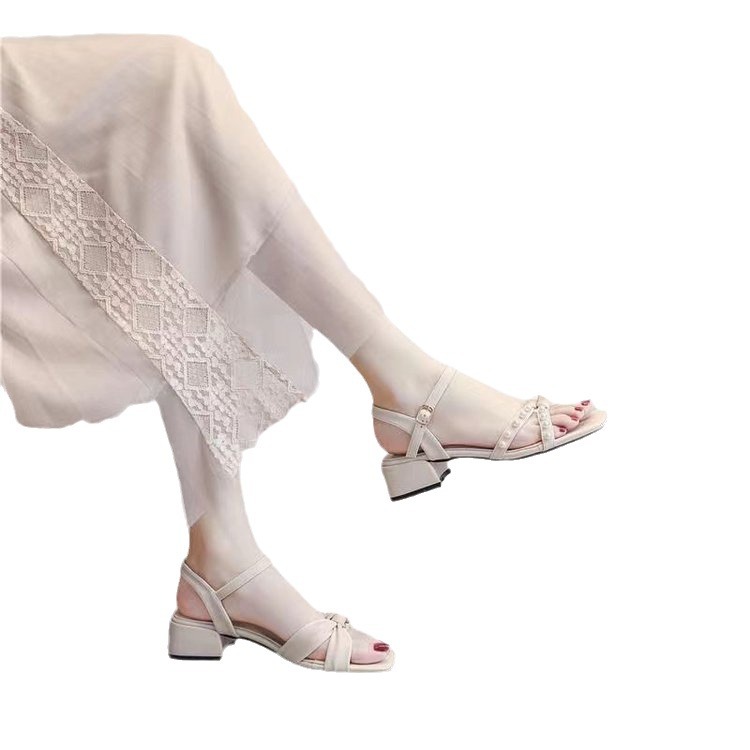 Sandalias de Mujer 2024, Nuevas, Versátiles, de Verano, Totalmente Blancas, Tacón Bajo, Tacón Cuadrado, Tacón Plano, Punta Abierta, Peep Toe