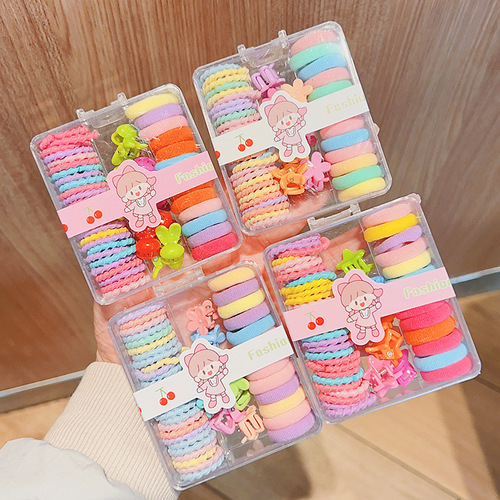 Boxed set of children's new high-elastic rubber band that does not hurt hair, candy color hair tie, hairpin, hairpin head rope