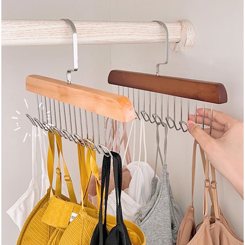 8-hook wooden sling hanger underwear vest tie storage hook student dormitory solid wood wave drying hanger