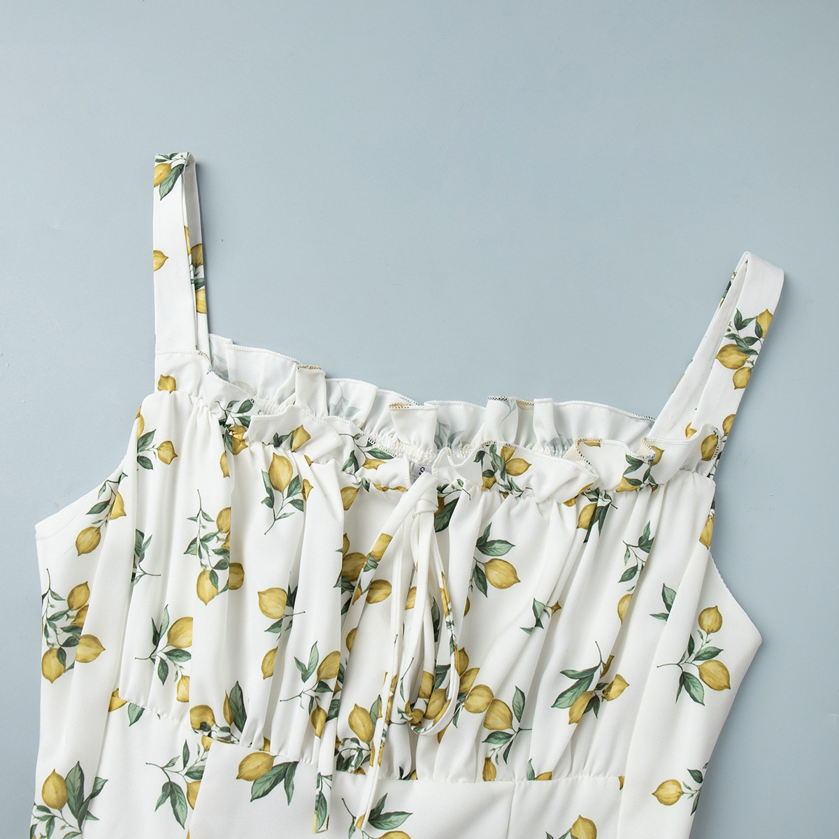 Cross-Border Floral Strap European And American 2025 Summer New Low Neck Tie Slit High Waist Printed Dress_ecoleips.com