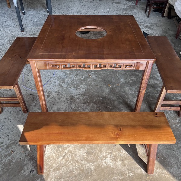 面馆饭店餐馆仿古实木餐桌椅组合新中式八仙桌长方形复古四方桌子