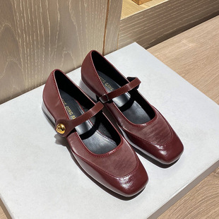 French retro evening style gentle dress Mary Jane leather shoes wine red single-layer shoes chunky heel plus size women's shoes 4143