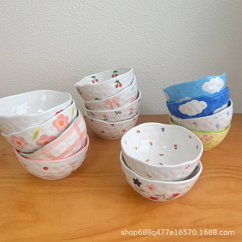 Korean-Style Ins-Style Hand-Painted Irregular Ceramic Bowls and Plates, High Aesthetic Value Salad Fruit Plates, Snack Bowls Korean-Style Ins-Style Hand-Painted Irregular Ceramic Bowls and Plates, High Aesthetic Value Salad Fruit Plates, Snack Bowls