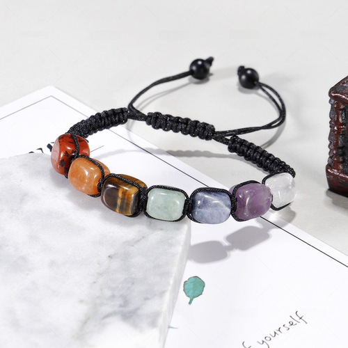 Cross-border European and American Fashion Natural Tiger Eye Old Yellow Jade Agate Colorful Beaded Bracelet for Men and Women Braided Crystal Bracelet