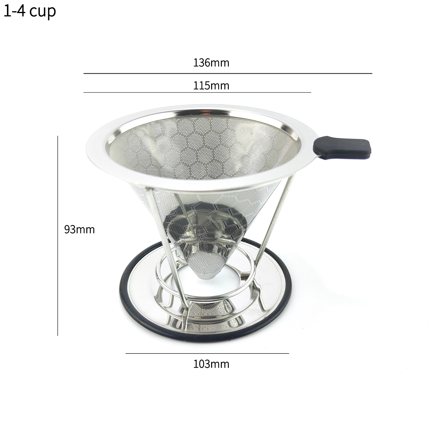 Filtro de café de acero inoxidable V60 con base, sin necesidad de papel de filtro, filtro de café