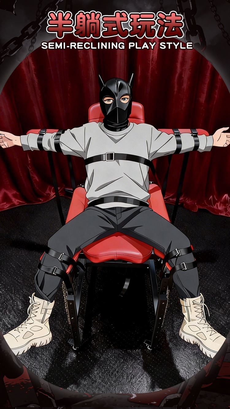 SM-御王座 Plus Bondage Restraint Stool in Black Iron and Tech Fabric — detail image 2