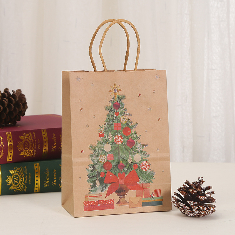 クロスボーダークリスマスポータブル紙袋そりヘラジカクラフト紙袋片面ホットスタンピング包装袋ギフトバッグ卸売|undefined