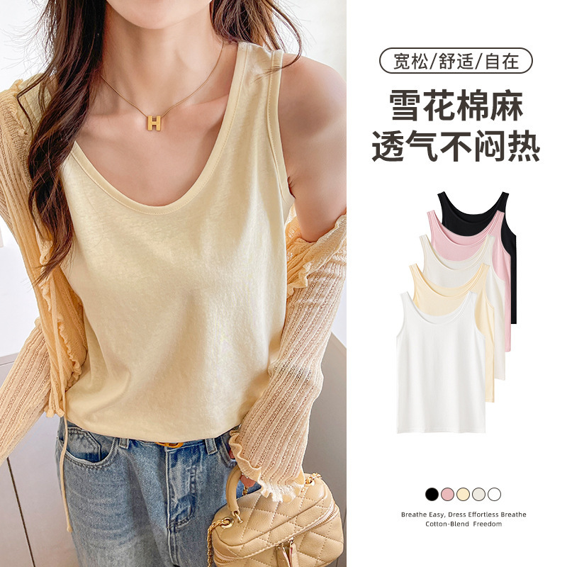 Cotton and Linen Camisole for Women, Thin Outer Wear to Cover Breasts, Loose and Slimming Bottoming Sleeveless Top, One Piece Drop Shipping