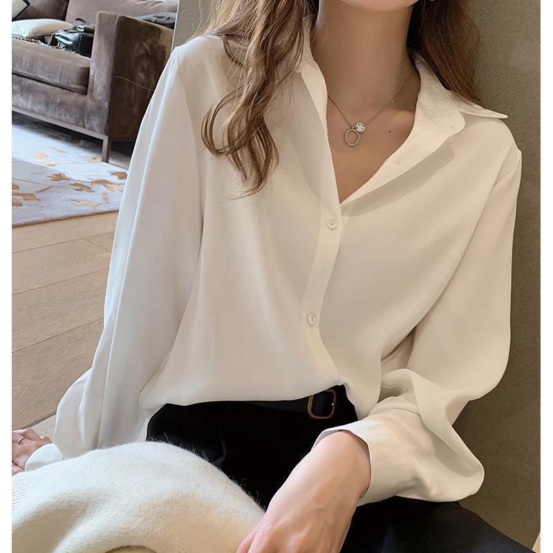 Free Shipping White Shirt for Women 2021 Spring and Summer Korean Design Niche Large Size Loose Professional Suit Bottoming Shirt Chiffon