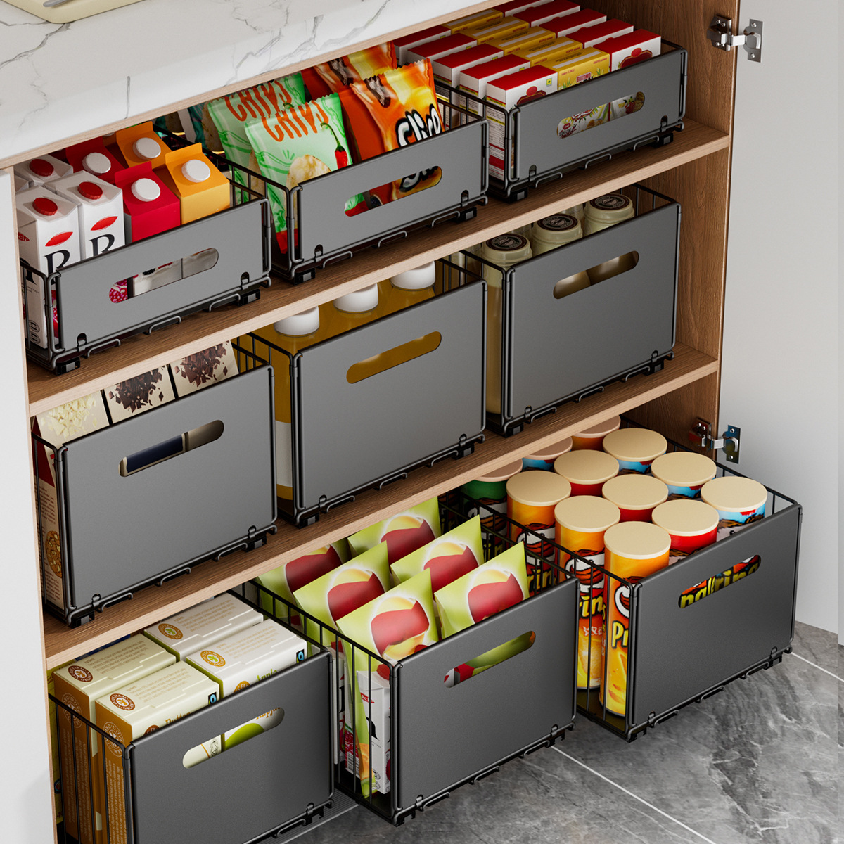 Estantería de almacenamiento interior de armario extraíble para armarios de cocina, armario profundo para el hogar, caja de almacenamiento desplegable, organizador multifuncional de especias