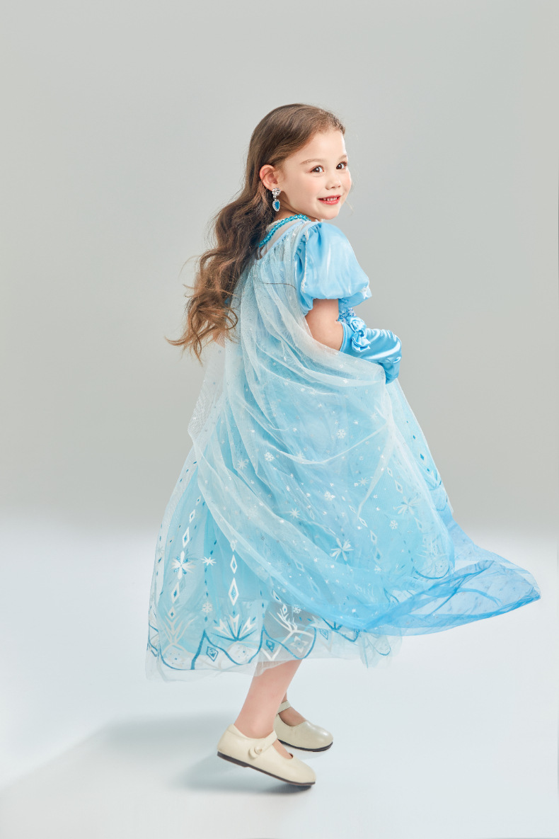 Neues, kurzärmliges, süßes Elsa-Kleid für Weihnachtsprinzessinnen für Mädchen_voghion.com