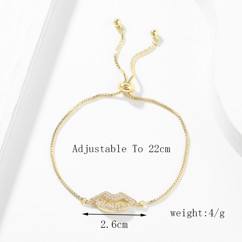 Fashion Lips Copper Inlay Artificial Gemstones Bracelets 1 Piece