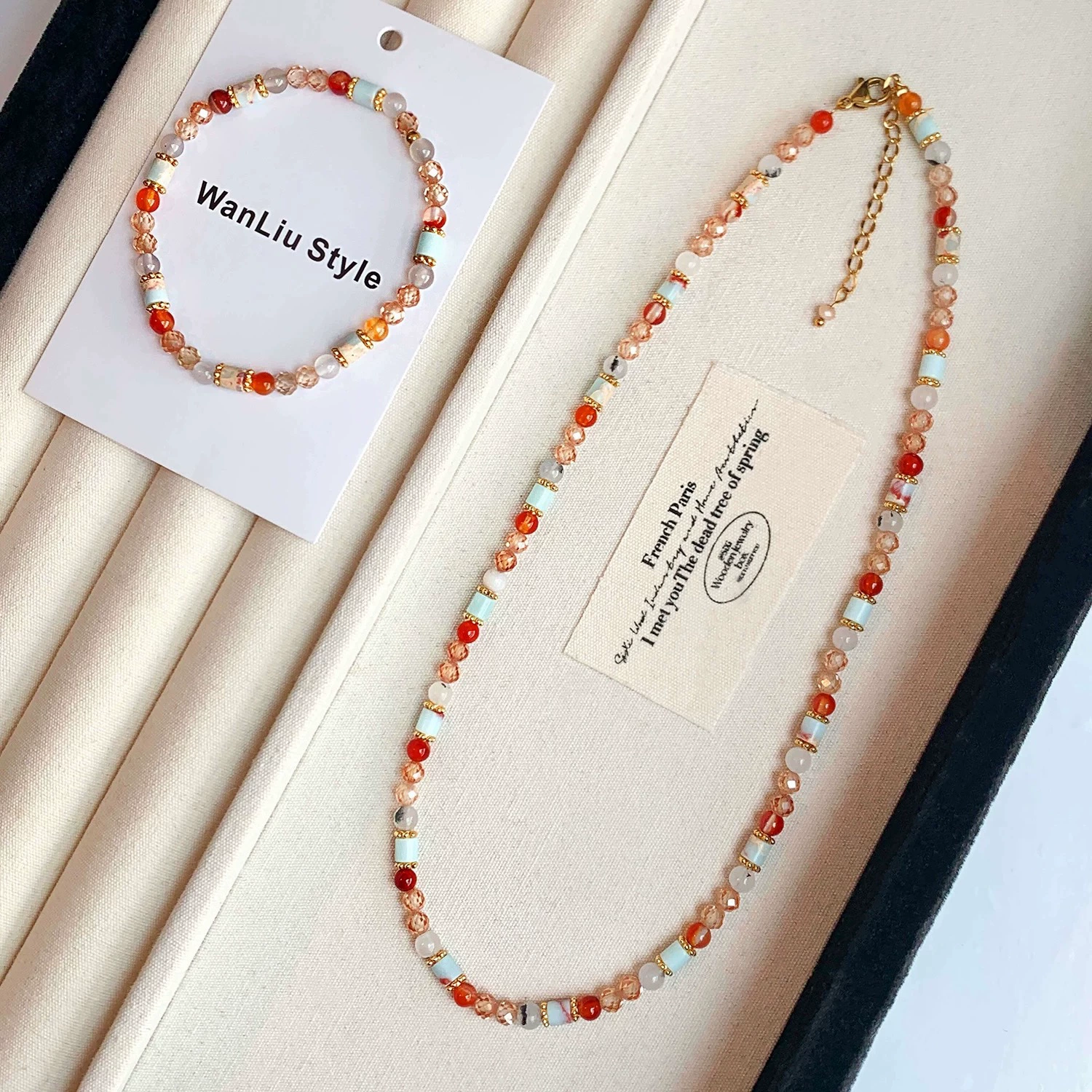 Onyx zirconium, beaded bracelet, small necklace, high-quality style