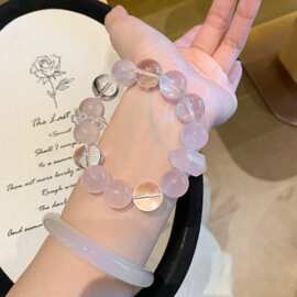 原创新品天然粉晶单圈手饰品 水晶手串手链甜美风女 粉晶水晶手串