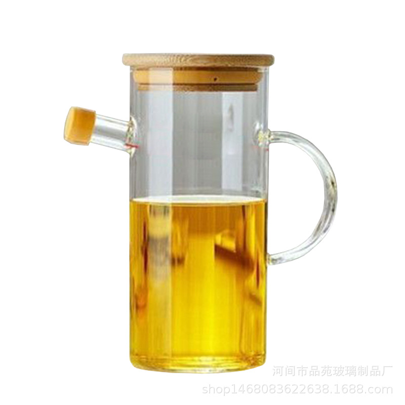 High borosilicate glass oil pot home kitchen bamboo wood cover oil…
