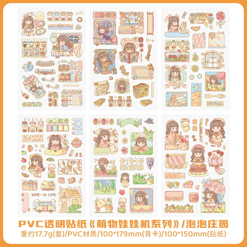 Transparent PVC Waterproof Stickers — Cute Cartoon Multi-Design Sheets, Single Pack (Various Themes)