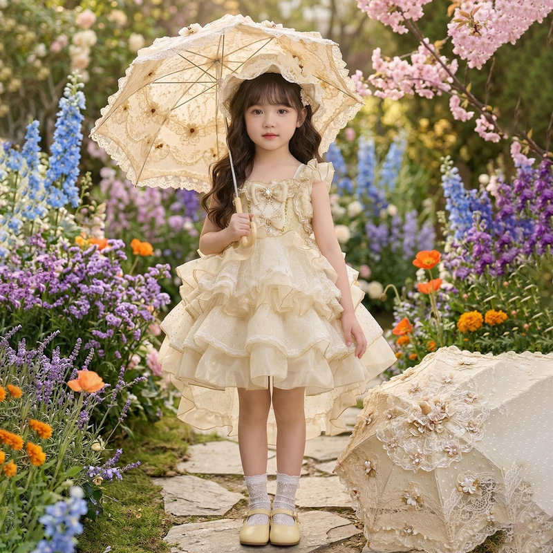 Girls' Lolita Dress Summer New Disney Belle Princess Dress Fluffy Flower Fairy Dress Girls' Lolita Dress Summer New Disney Belle Princess Dress Fluffy Flower Fairy Dress