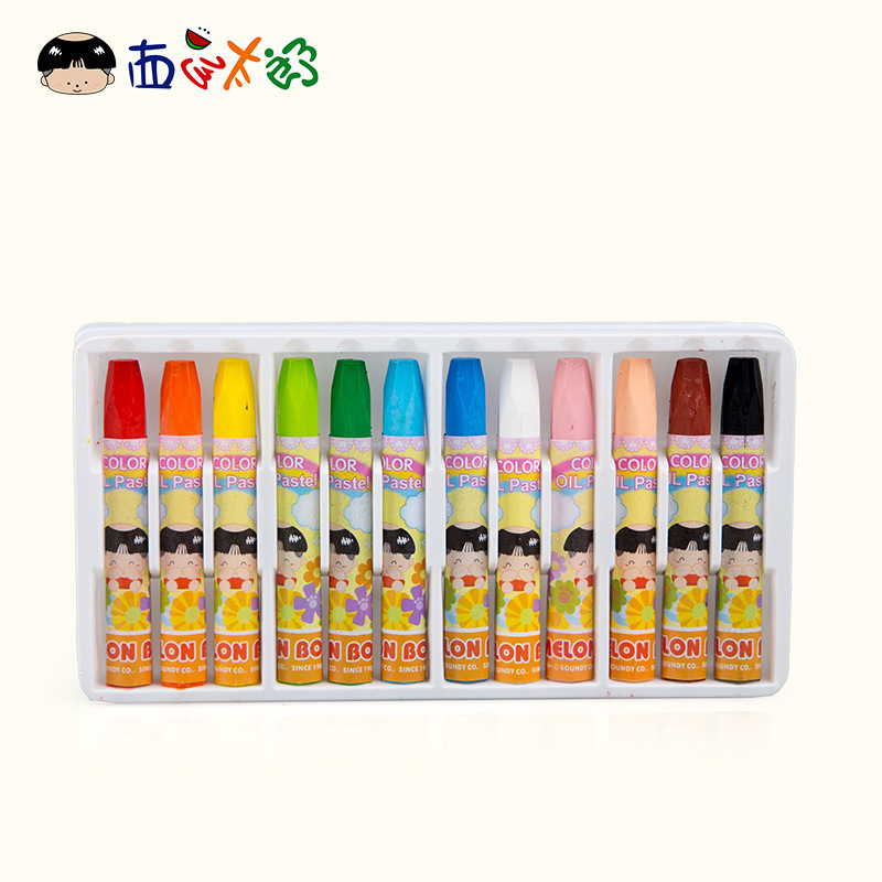 西瓜太郎油画棒12色彩色笔幼儿绘画笔简装腊笔儿童图画描红笔批发