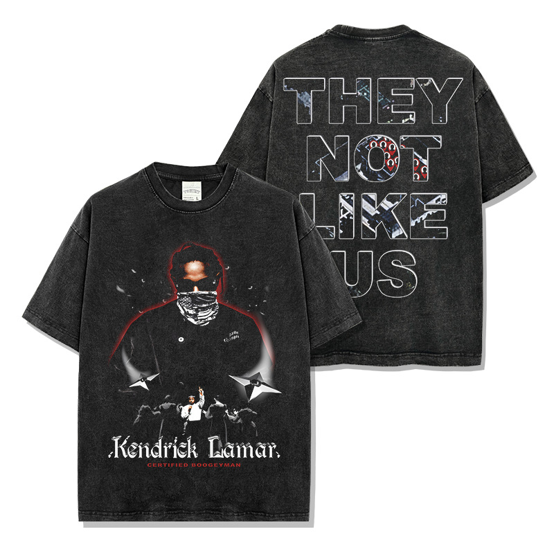 Cross-border American retro Kendrick Lamar printed short-sleeved T-shirt round neck hooded sweatshirt men