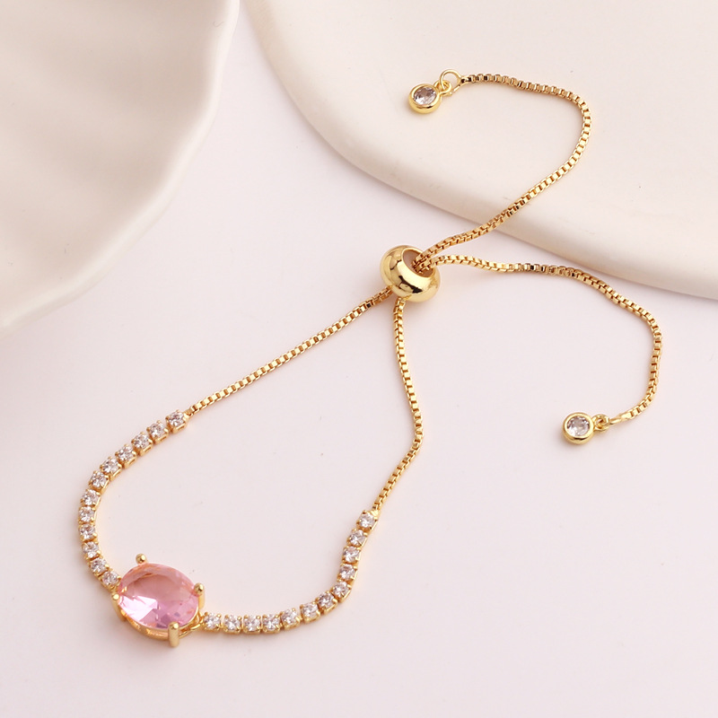 Retro Oval Copper Gold Plated Inlaid Zircon Bracelets 1 Piece