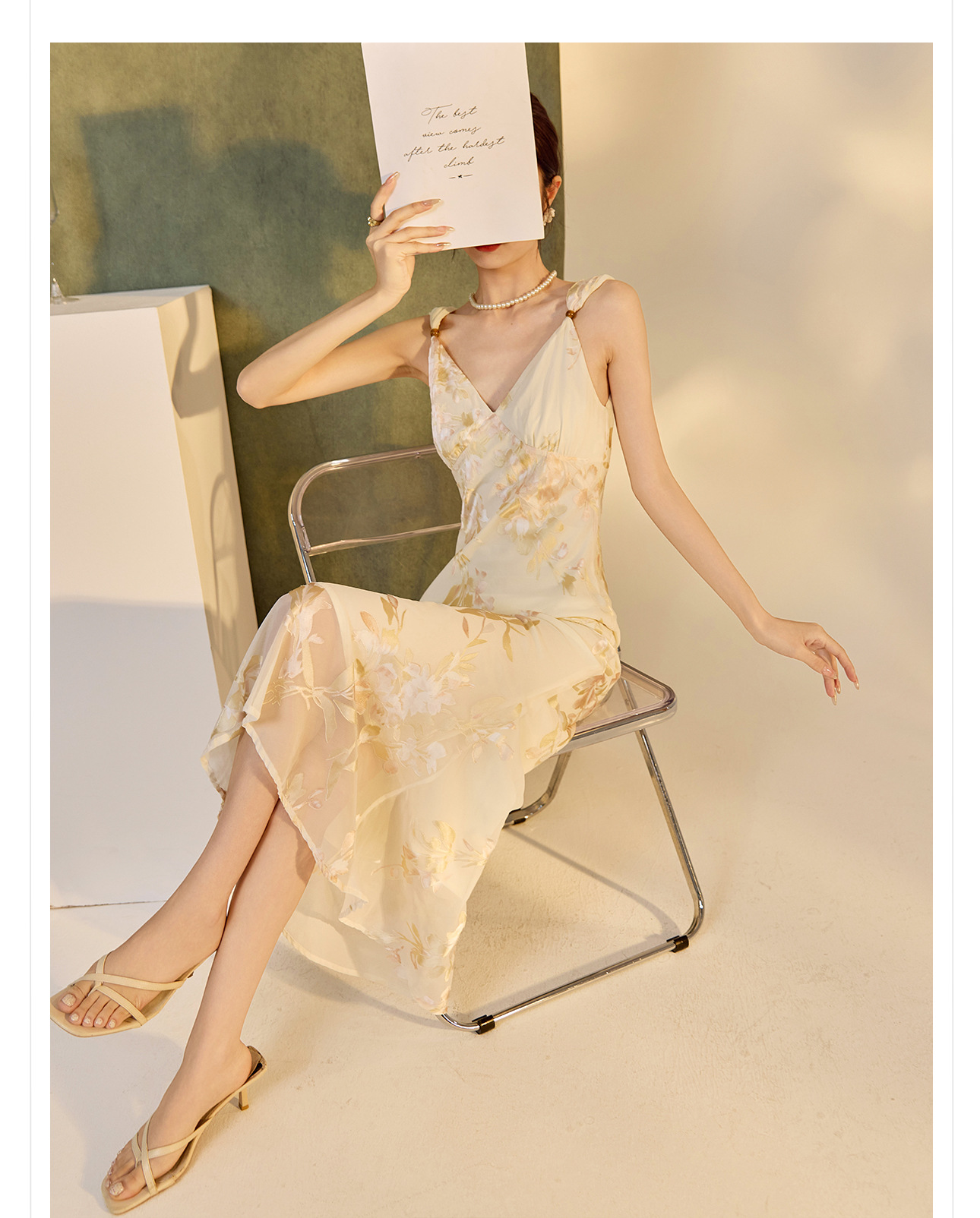 Váy bodycon ôm sát họa tiết phong cách Trung Hoa mùa hè, chất rayon mềm mại — Màu trắng be chi tiết 7