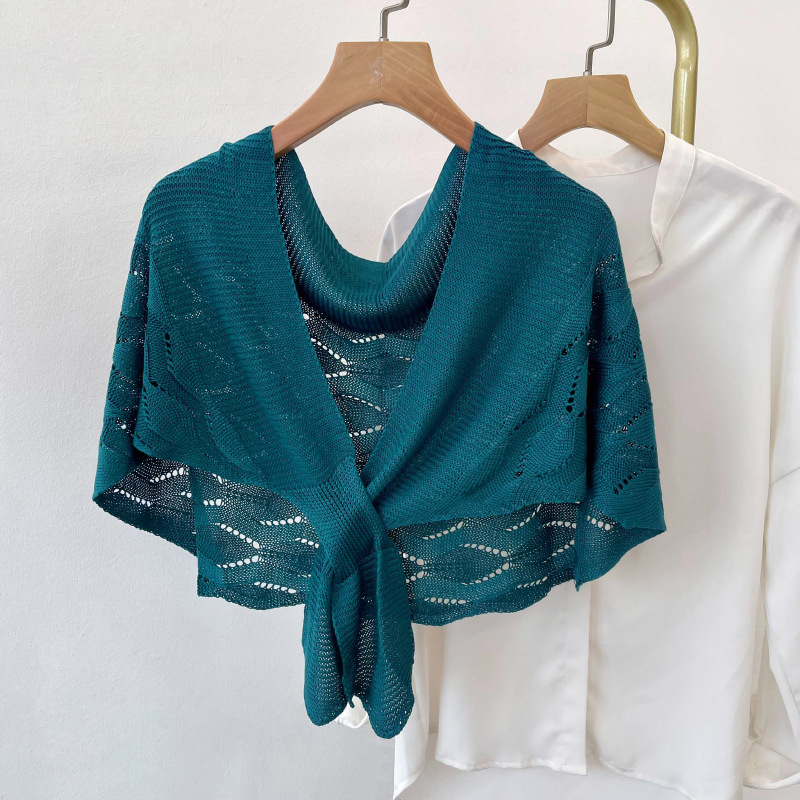 Mantón de punto desgaste exterior de las mujeres estilo de la alta sociedad primavera y verano soporte cervical tejido habitación con aire acondicionado patrón de onda bufanda de hombro collar falso