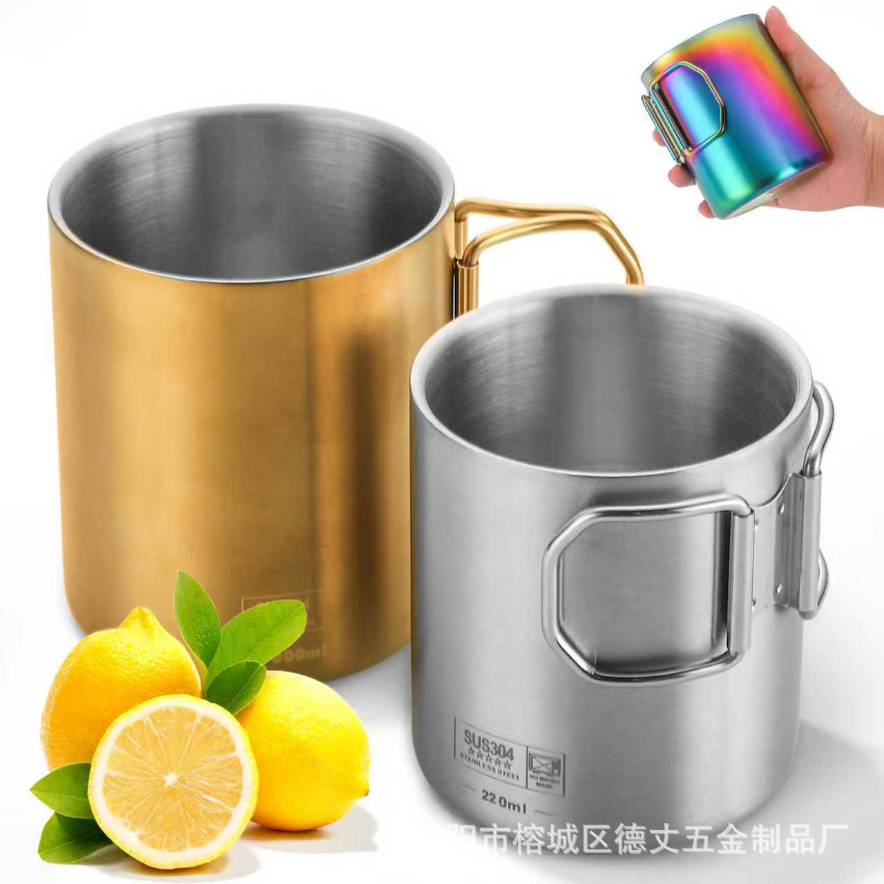 跨境不锈钢折叠水杯 旅行必备神器带可折叠手柄杯子高颜值咖啡杯