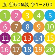 圆形彩色数字不干胶标签，宾馆网吧餐桌座位编号儿童房早教墙贴